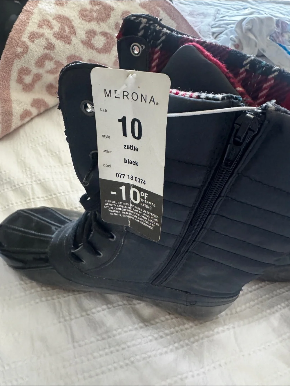 Merona Black Lace-Up Waterproof Winter Boots with Brown Sole